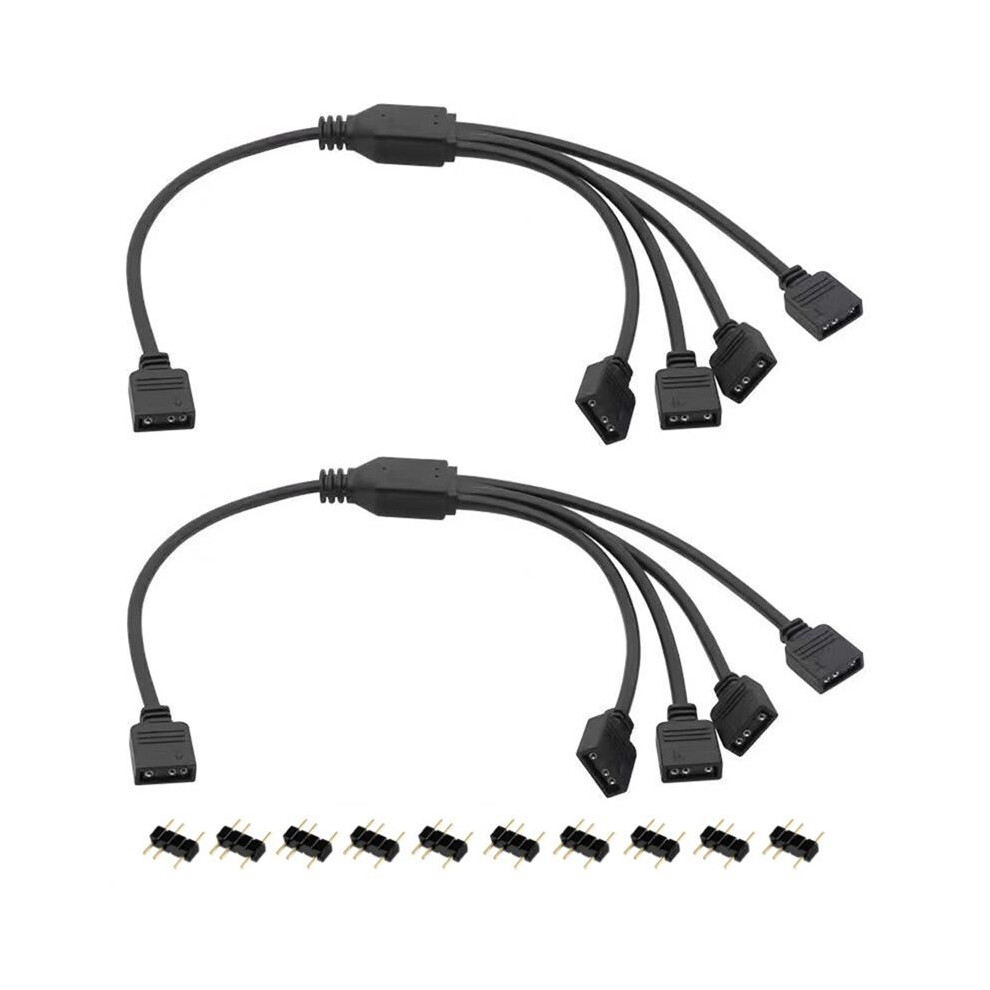 2Pcs Argb Splitter Cable, 1-To-4 Female To Female 5V 3 Pin Addressable Rgb Splitter Extension Cable Argb Led Sync Cable 4711429019394