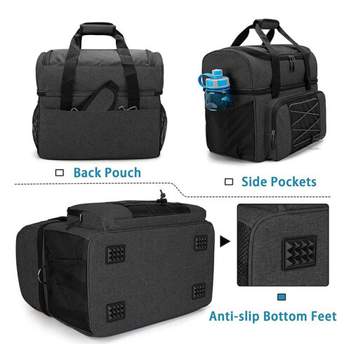 Bolsa de Boliche para 2 Bolas, Bolsa de Boliche com Copos de Boliche e Divisória Acolchoada para Bola Dupla Preta 2