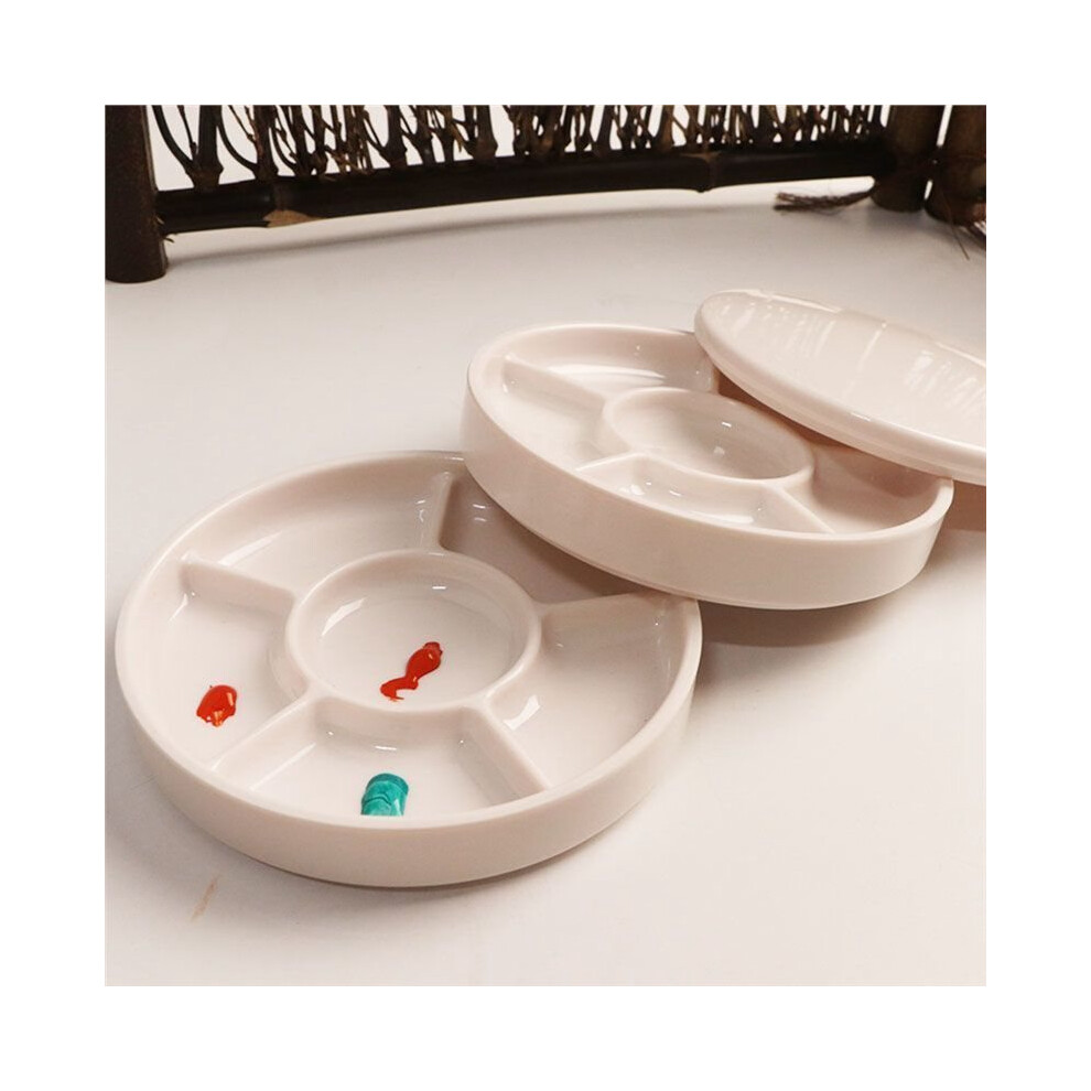 Tlily Imitation Porcelain Round Palette With Lid Acrylic Watercolor Painting Multifunctional White Paint Tray Artist Supplies