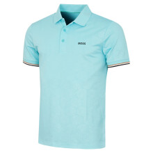 (XL, Light Blue) Hugo Boss Mens Active Slim-fit Tennis-Ball Pattern Stretch Golf Polo Shirt