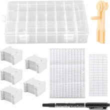 Embroidery Floss Organizer - Thread Storage Box with 24 Removable Compartments, 40 Hard Plastic Floss Bobbins & Stickers