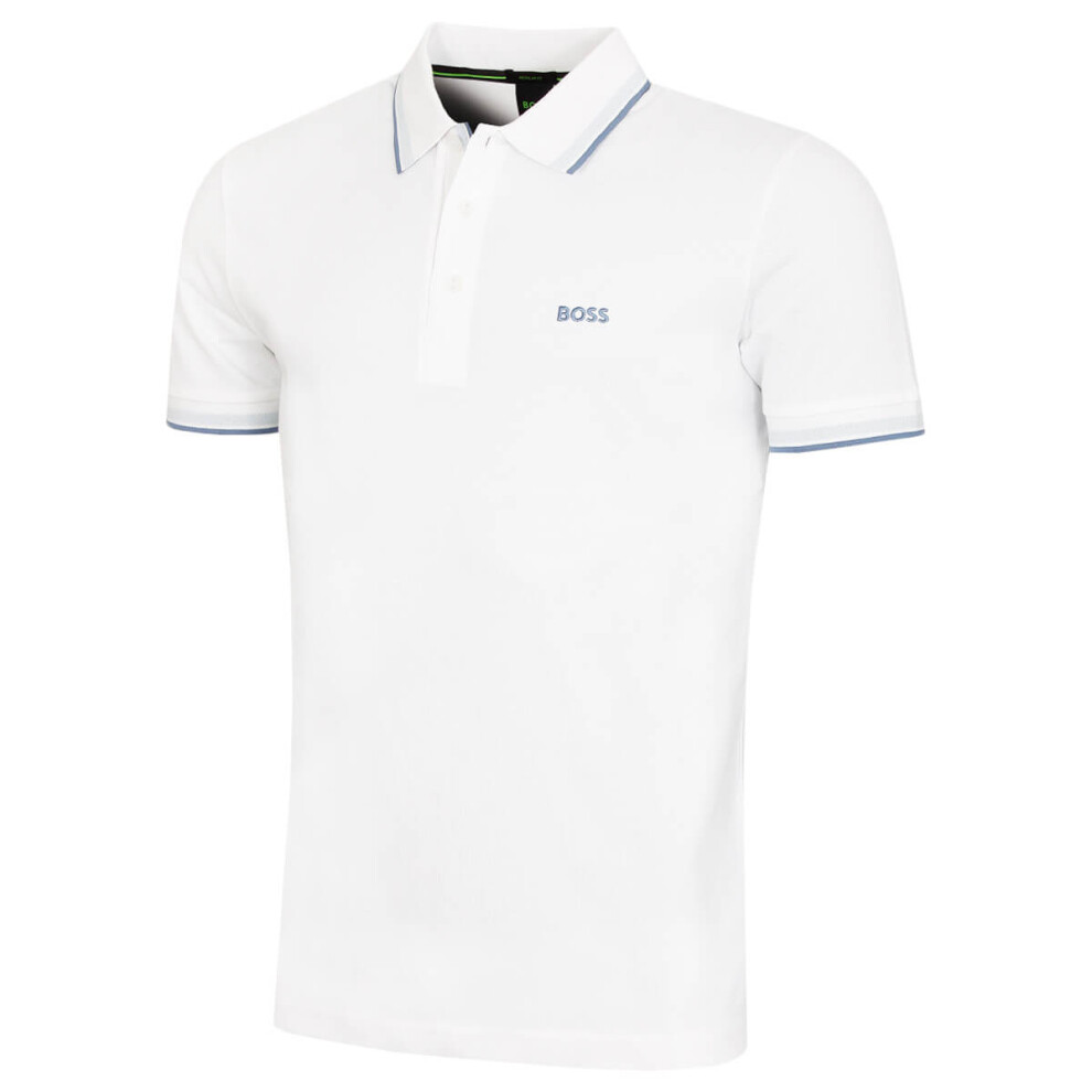 Hugo Boss (L, Open White) Mens 2026 Paddy Stripe Collar Cotton Breathable Golf Polo Shirt