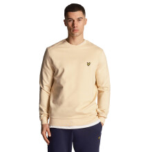 (L, Sand Dune) Lyle & Scott Mens Crew Neck Fly Fleece Stretch Lightweight Sweater