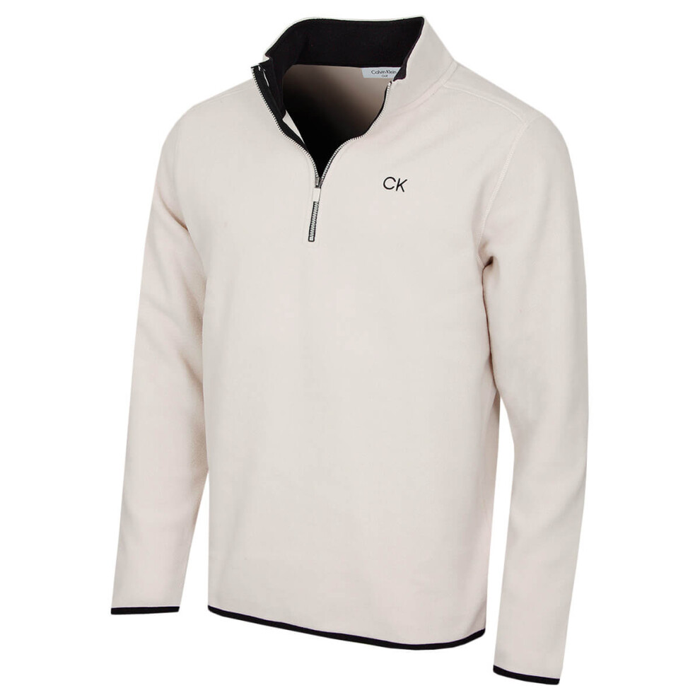 Calvin Klein (M, Oatmeal) Mens 2026 Polar Fleece 1/2 Zip Stretch Golf Sweater