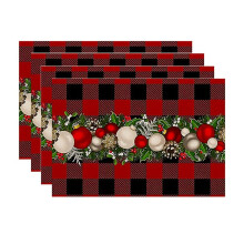 4PCS Xmas Trees Snow Christmas Placemats Winter Table Mats for Kitchen Dining Decoration E