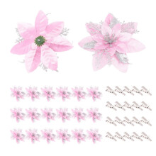 20PCS 14.5cm Glitter Artificial Christmas Flowers Merry Christmas Tree Decoration Happy New Year Ornaments Xmas,A