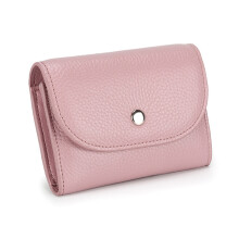 Porte-Monnaie en Cuir PU Sac à Monnaie Capacité Couche de TêTe en Cuir de Vache Sac de Carte de Visite Multifonctionnel Rose