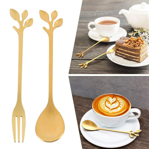 16PCS Dessert Spoon and Fork Set Cake Fork Coffee Spoon  Fruit Fork Stainless Steel -Gold 2
