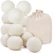 12er-Packung Trocknerbälle Aus Naturwolle, Wiederverwendbarer Weichspüler, Knitterreduzierende und Zeitsparende Wäschebälle