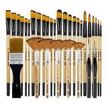 Conjunto de PincéIs de Pintura de 32 PeçAs, SéRie Artist, Cerdas de Nylon com Pincel Redondo, Quadrado, Plano, Leque, para Pintura AcríLica, óLeo