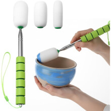Bâton Éponge Télescopique en Céramique de 107 cm (42 Po), Manche Réglable en Acier Inoxydable, 3 Têtes D'Éponge Détachables, Outil de Poterie