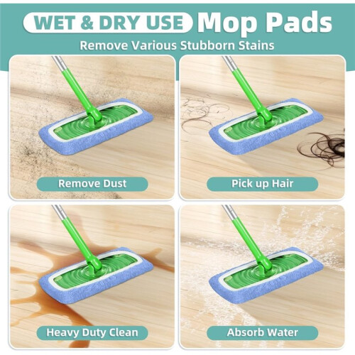 10pcs Reusable Mop Pads for  Sweeper Mop, Microfiber Dry Sweeping Cloths & Machine Washable Wet Pads Refill 2
