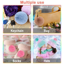 160 PCS Keychain Pom Pom Tassel Set Fluffy Pom Pom Balls Gold Key Ring Faux Fur Pom Pom for DIY Projects, Random Color