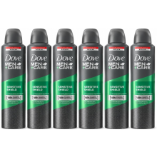 6 x 250ml Dove Men+ Care SENSITIVE SHEILD 48H Anti-Perspirant Deodorant Spray