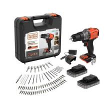 Akku-Schlagbohrmaschine BLACK+DECKER - BCD383D2XKA-QW - 18V - 2 Batterien 2.0Ah - 80-teiliges Koffer-Set