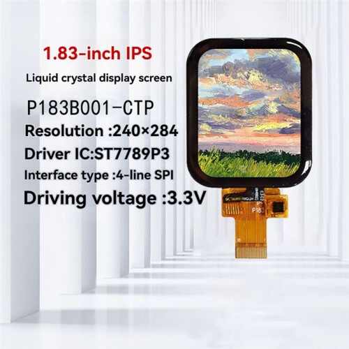 1.83 Inch Round IPS TFT LCD Display 240x284 ST7789 Capacitive Touch Screen, 4- SPI Interface ST7789P3 Driver IC 1