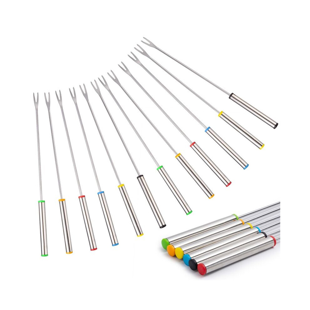 12Pcs 9.5 Inch Color-Coded Stainless Steel Fondue Forks, Cheese Fondue Fork Stainless Steel Fruit With Heat-Blocking 6031093210780