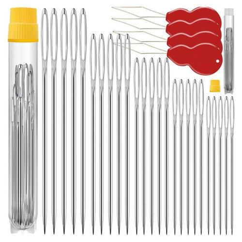 75 Pack Premium Large Eye Needles for Hand Sewing with 4 Needle Threaders, Assorted Sizes, Embroidery Needles