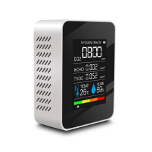 5-in-1 Air Quality Monitor Levels Temperature & Humidity Detector with LCD Display Indoor Air Quality Sensor White