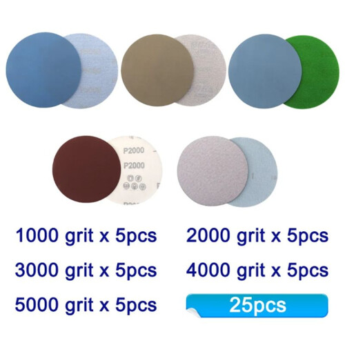 25 Peças de Lixa de Moagem de Água 125 mm 5 Polegadas Grão 1000/2000/3000/4000/5000 Lixa Almofada Gancho Loop Discos de Lixa 1