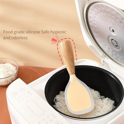 Rice Spoon Non-Stick Kitchen Tools with Wooden Handle Vertical Serving Spoon Spatula Suitable for Kitchen Cooking B 2