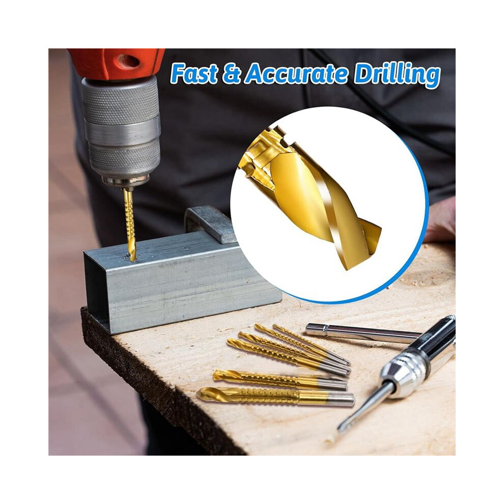 7Pcs Titanium Coated Hss Twist Drill Bits, 3-10Mm Serrated Side Cutting Drill Bit, Hex Shank Serrated Cutting Drill Bits 4711907270415