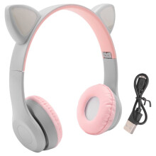 Auriculares con Orejas de Gato para Niños, Modo Inalámbrico, Auriculares Plegables con Micrófono, Luz LED RGB para Regalo, Escuela, Juegos B