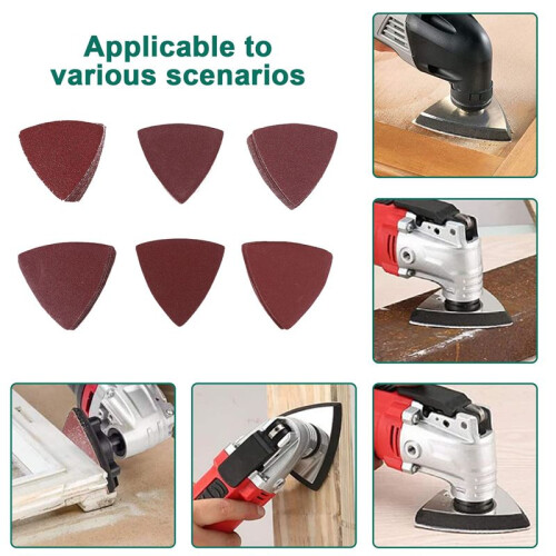 60pcs Triangular Hook and Loop Triangle-Sandpaper, Fit 3-1/8 Inch Oscillating Multi Tool Sanding Pad, Assorted 40 60 80 100 120 240 Grits 2