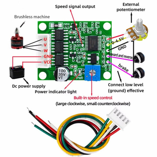 6-20V 60W 12V Brushless Motor Driver Board BLDC Speed Controller 3-Phase Governor Hallless  Module with Cable 1