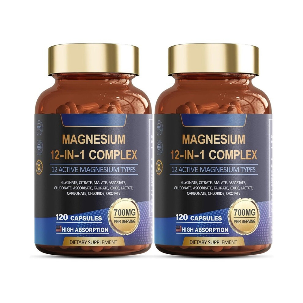 (2pcs) Magnesium Complex 700mg 12 in 1 Magnesium Supplement, Vegan 120 Capsules