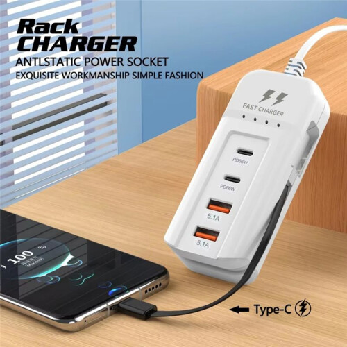 66W PD Fast Charging Wall USB Chargers USB Hub Adapter 4  USB Type C Extension Type C Cable Socket Outlet EU Plug 2