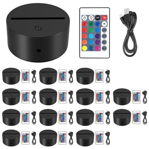 15 Sets 3D Night LED Light Lamp Base 16 Colors LED Light Display Base with Remote Control USB Light Base for Acrylic