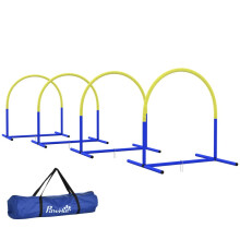 Agility-koirasetti neljällä modulaarisella kaarella ja kantolaukulla, 88x64x95 cm, sininen ja keltainen