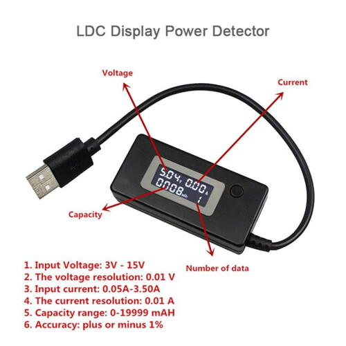 USB Voltage/Amps Power Meter Tester Multimeter Digital Multimeter USB 2.0 Multifunction Electrical Tester Capacity. 2