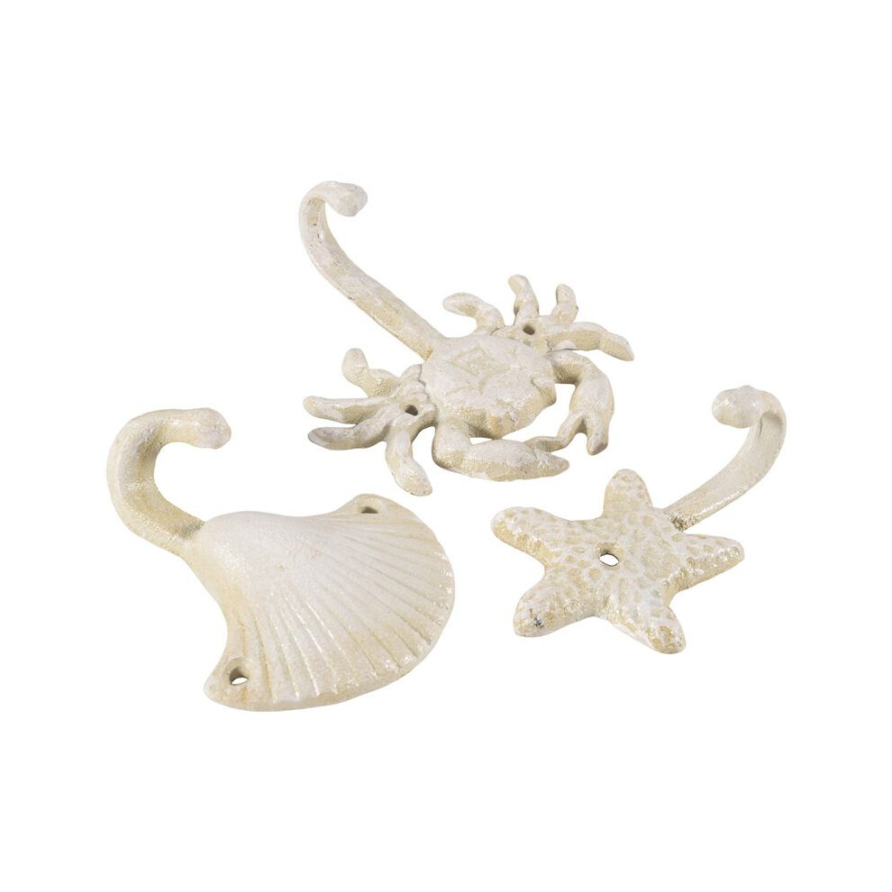 Set Of 3 Starfish Seashell Crab Cast Iron Decorative Wall Hooks Coats Aprons Towels Hooks Beach Ocean Theme Metal Hooks 4713667856830