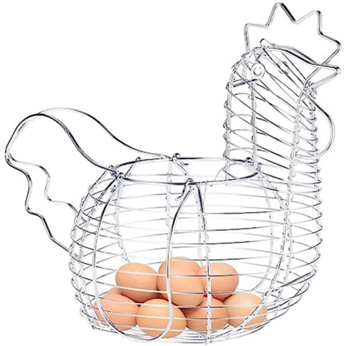 Metal Wire Egg Baskets for Eggs, Chicken Shaped Egg Holder, Rustic Round Baskets Gathering Egg with Handle 1