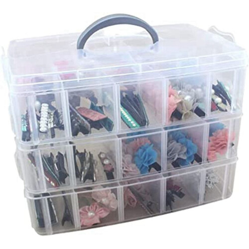 Arts, Crafts and Jewelry Organizer, Stackable 3-Tier Clear Plastic Organizer with 30 Adjustable Compartments 1