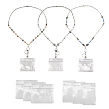 3 PeçAs de Crachá RetráTil RetráTil com Suporte de IdentificaçãO de CartãO de Nome para Mulheres Moda Crachá com Contas Colar de Crachá