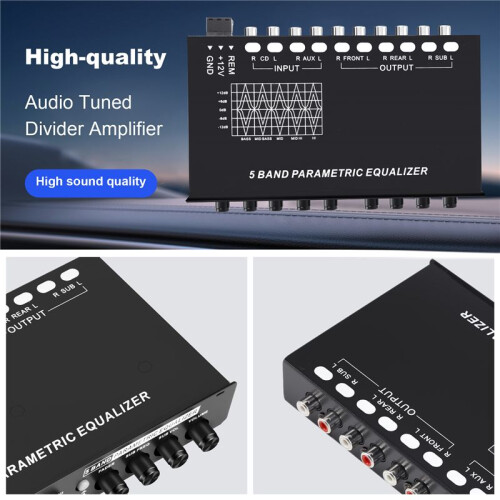 5-Band Car Audio Equalizer, Adjustable 5 Bands EQ Car Amplifier Graphic Equalizer with CD/AUX Input Select ,Black 2