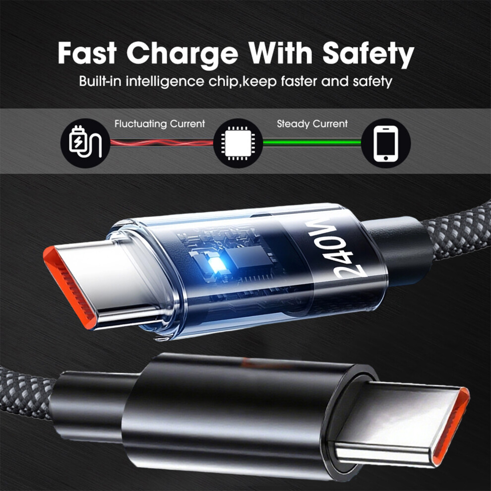 (Usb Type C, 1M) 240W Nylon Cable Usb Type C Super Fast Charging Cable For Samsung Xiaomi Huawei Honor Led Digital Display Fast Charger Data Cord 7841231770767