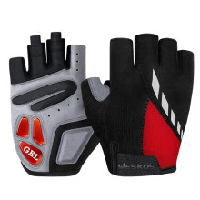 (Red, M) Half Finger Cycling Gloves - Breathable, Gel Padded Protection, for Road Bicycle, MTB,Men and Women