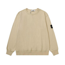 (S, apricot) 2025 Classic Stone Correct Version Solid Color Round Neck Badge Long Sleeve Men And Women