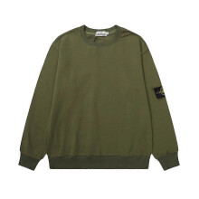 (L, Army green) 2025 Classic Stone Correct Version Solid Color Round Neck Badge Long Sleeve Men And Women