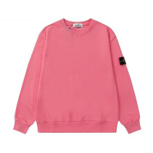 (S, rose red) 2025 Classic Stone Correct Version Solid Color Round Neck Badge Long Sleeve Men And Women