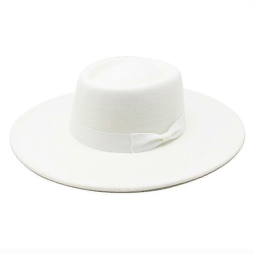 (White) Classic Lightweight Hat for Women with Wide Brim, Felt