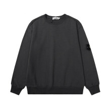 (S, dark gray) 2025 Classic Stone Correct Version Solid Color Round Neck Badge Long Sleeve Men And Women