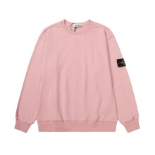 (S, pink) 2025 Classic Stone Correct Version Solid Color Round Neck Badge Long Sleeve Men And Women
