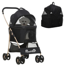 Faltbarer Hundebuggy mit abnehmbarer Trage und Verdeck, 82 x 49,5 x 98 cm, Schwarz