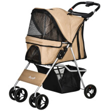 Poussette pliable pour chiens de petite et très petite taille, avec panier et porte-gobelet, 77 x 45 x 99,5 cm, couleur café