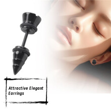 Stainless Steel Stallion Earrings Plastic Black Rubber Screw Spike Pinch Plug Charming Attractive Elegant